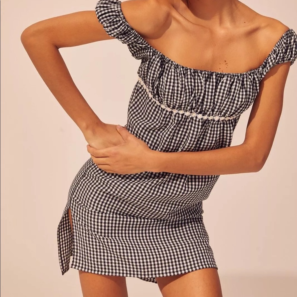 NWT puff cap sleeve gingham solidandstriped dress